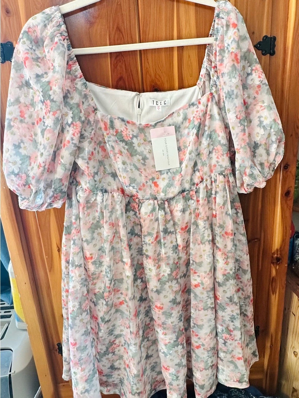 TCEC Floral Mini Dress in Pink, Green, White